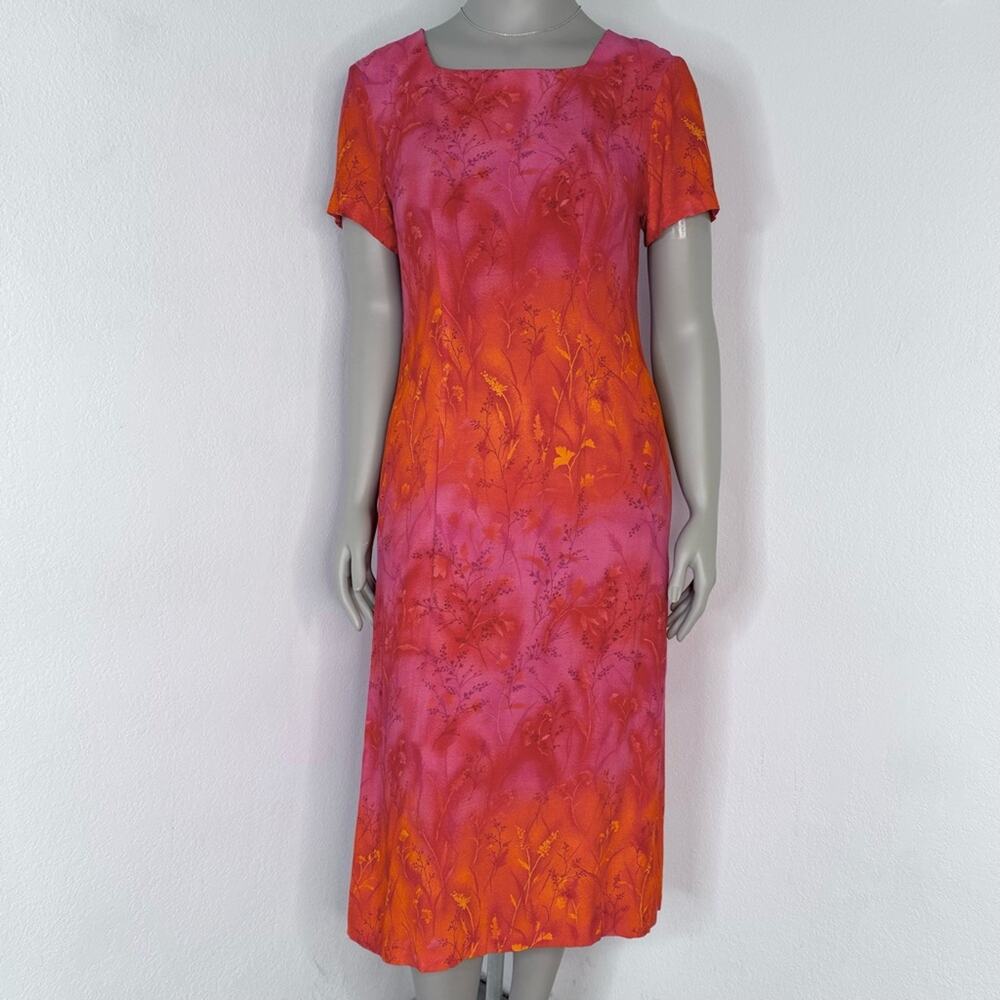 Vintage 90s Midi Tropical Sunset Ombre Dress R.J. & Co Size 10 Short Sleeve